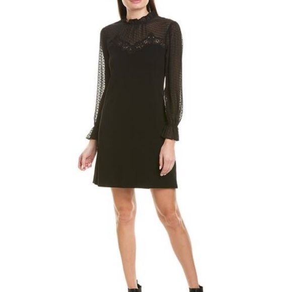 𝅺NWT REBECCA TAYLOR L/S Crepe Lace Shift Dress 00 - Picture 1 of 8